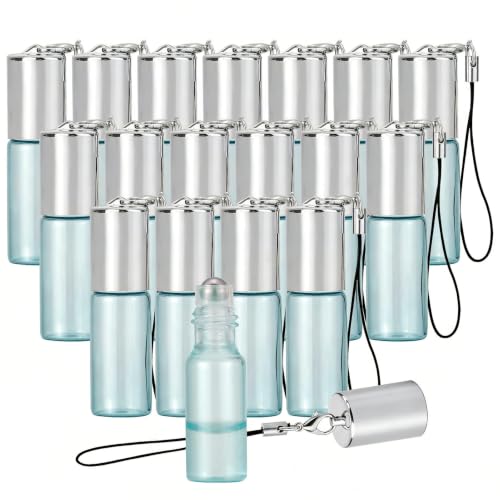 Kesell 18-Pack 5ml Pearl Blue Glass Roller Bottles with Silver Caps