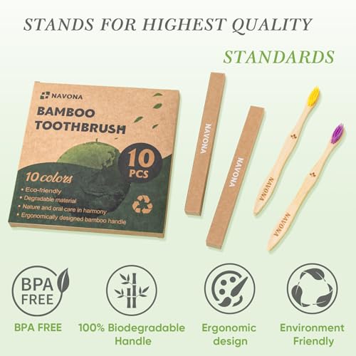 10-Pack Eco-Friendly Bamboo Toothbrushes with Soft Bristles