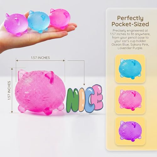 3 Pack Miniature Cat Squishy Balls - Stress Relief Figurines
