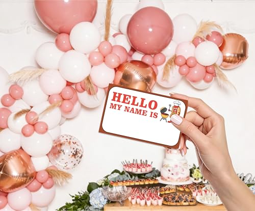 Summer BBQ Name Game Set with Sign & 30 Stickers for Parties