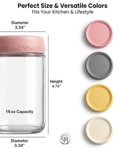 16 oz Glass Overnight Oats Containers with Airtight Lids - 4-Pack