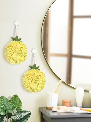 Sophie & Panda Fuzzy Ball Hand Towels Set of 2 - Fruit Themed Microfiber for Kitchen & Bathroom