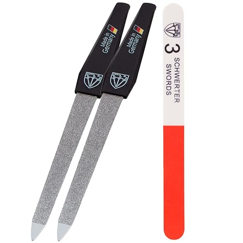 3 Swords Germany - Sapphire Metal Nail File Set 2 Pieces with 1 PIECE 3-Way Nail Buffer ? Nail Care Made in SOLINGEN/Germany