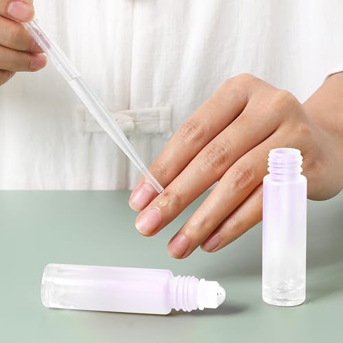 SESENSE White 10ml Essential Oil Roller Bottles 12 Pack with Funnel, Dropper & Stainless Steel Balls