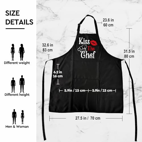 Kiss the Chef Adjustable Apron with Pockets - Perfect Gift for Men