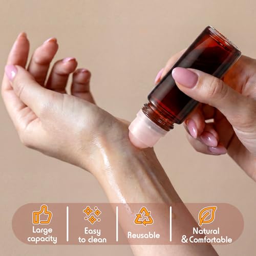 Novabright 2 Pack Pink Rose Quartz Roller Bottles 50ml - Amber Glass Applicators for Essential Oils & Perfumes
