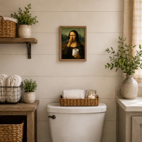 Funny Mona Lisa Bathroom Wall Art - Framed Humor Print, 10x8 Inch