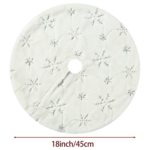 18in White Faux Fur Christmas Tree Skirt with Silver Snowflakes