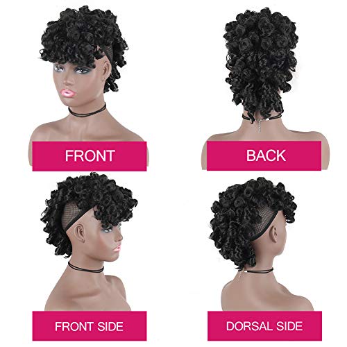Oseti Curly Mohawk Ponytail Wig with Bangs - 1B Clip-in Afro Faux Hawk