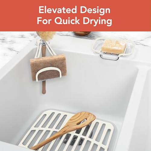 Spectrum Small Sink Mat Protector - Non-Slip Rubber with Raised Feet for Quick Drying, Buttercream