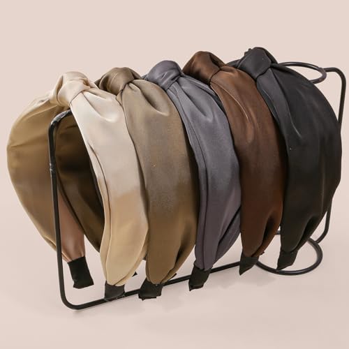 5Pcs Coffee Series Silk Knotted Headbands for Women