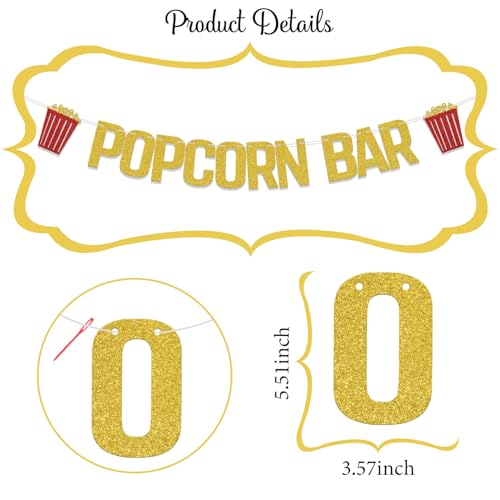 Gold Glitter Popcorn Bar Banner for Birthday & Wedding Parties