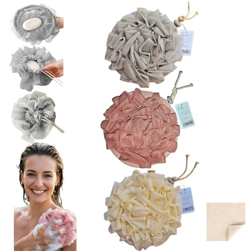 MOSYFEIBI 2-in-1 Loofah Washcloth for Bar Soap - Round 3-Pack, Soft