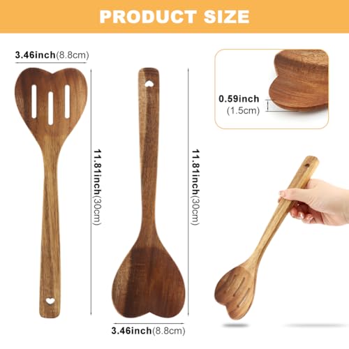 Heart Shaped Wooden Spoon Set - 2pcs Acacia Cooking Utensils