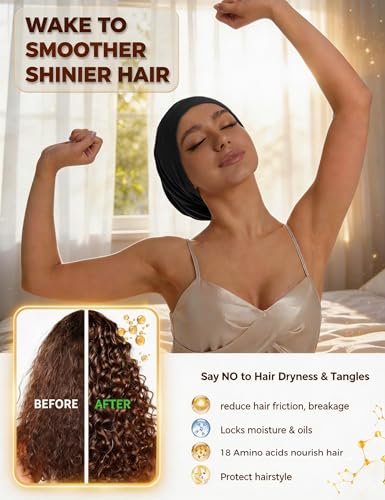 Mulberry Silk Lined Sleep Cap - Anti-Frizz Adjustable Hair Wrap for Night