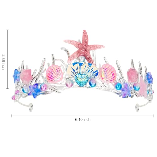 Pink Mermaid Tiara for Women - Pearl Crown with Seashell & Starfish Design