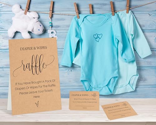 Minimalist Diaper Raffle Game Set for Baby Shower - 1 Sign & 50 Cards
