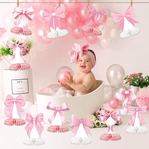 12 Pcs Pink Bow Honeycomb Centerpieces for Party Decor