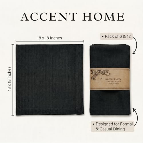 Elegant Black Cotton Herringbone Cloth Napkins - Set of 6