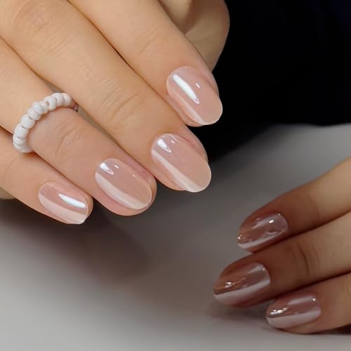 CurvLife Short Oval Press On Nails - Champagne Pearl, 32PCS