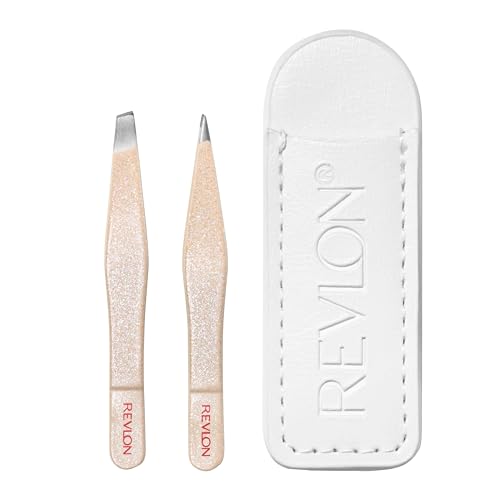 Revlon Mini Tweezer Set Pack of 2 - Slant & Point Tips Travel Grooming Kit