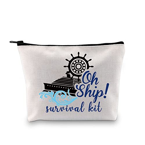 Oh Ship! Canvas Travel Makeup Bag - Cruise Vacation Cosmetic Organizer