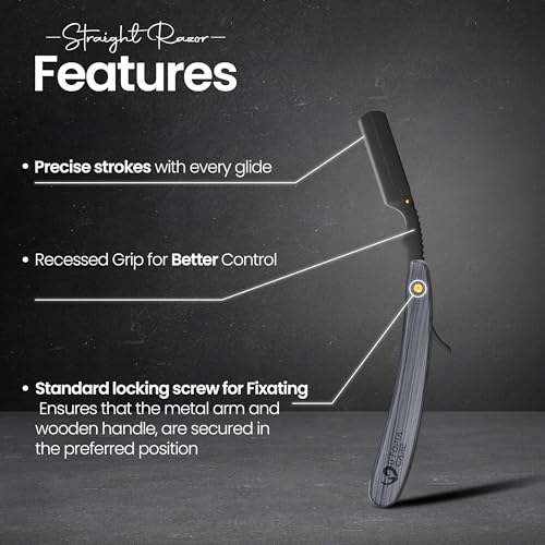 Utopia Care Black Straight Razor for Men with Wooden Handle & 100 Blades, Professional Barber Shaving Kit