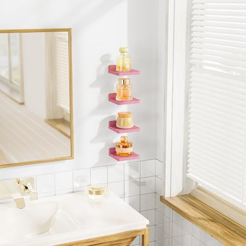 SRIWATANA 5-Inch Floating Shelves Set of 4 - Compact Wood Wall Shelves for Home Decor