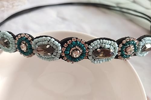 Blue Rhinestone Beaded Headband - Elegant Hair Accessory for Women & Brides