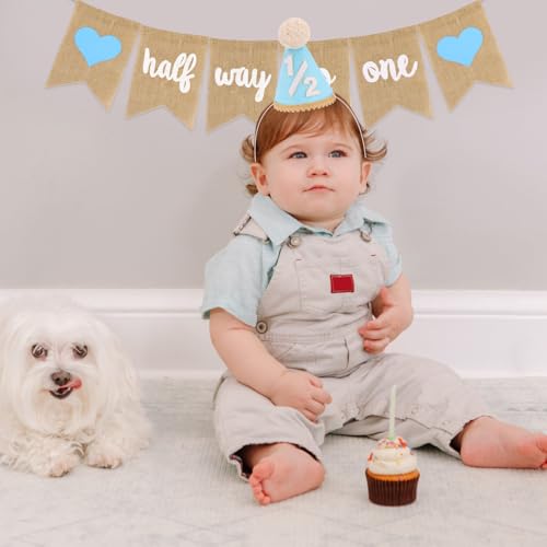 Atoden 1/2 Birthday Hat & High Chair Banner for 6 Months