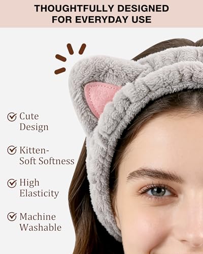 YOOVR Cat Ears Spa Headband Set - 3 Cute Hair Accessories