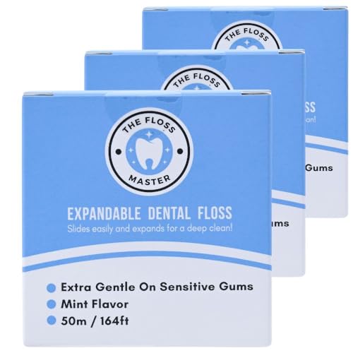 The Floss Master Expandable Mint Dental Floss 3 Pack - Plastic-Free Dispenser, Gentle Glide for Deep Cleaning