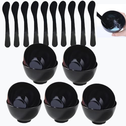 Black Face Mask & Hair Dye Mixing Bowls Set - 10 Pack with Spatulas - Travel & Home Use