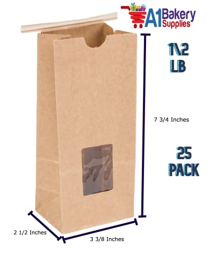 Customizable Brown Kraft Coffee Bags with Window - 25 Pack