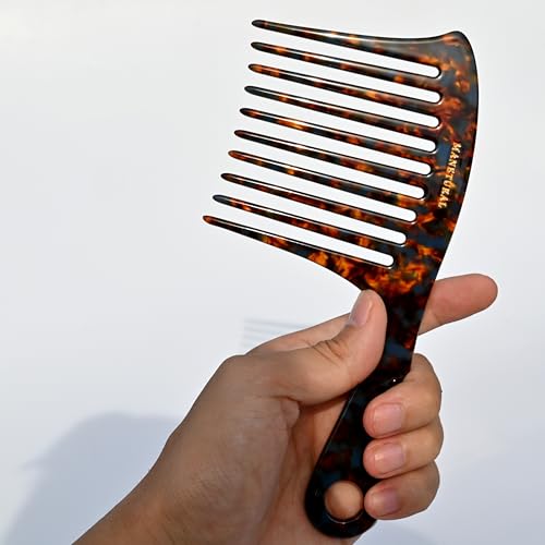 Large Tortoise Wide Tooth Comb for Curly Hair - 7.4 Inch Detangler