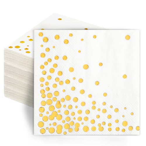 Gold Cocktail Napkins - 100 Pack, 3-Ply 5x5 Inches, Elegant Design