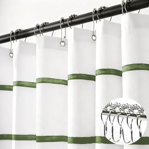 Sage Green Striped Shower Curtain Set with Hooks - 72" x 72"