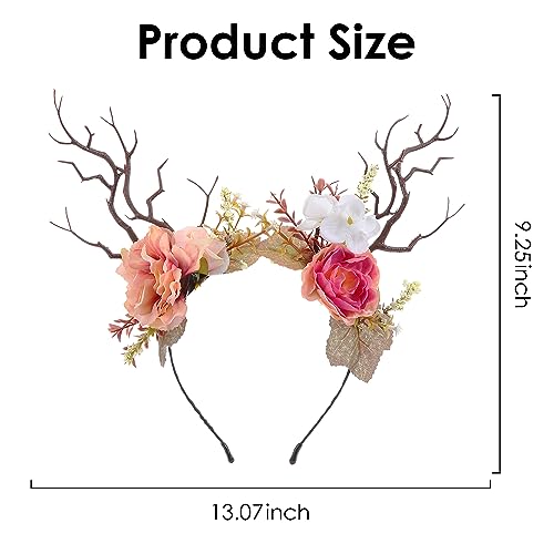 KorViSHOW Orange-Red Deer Antlers Flower Crown Headband - Unique Hair Accessory