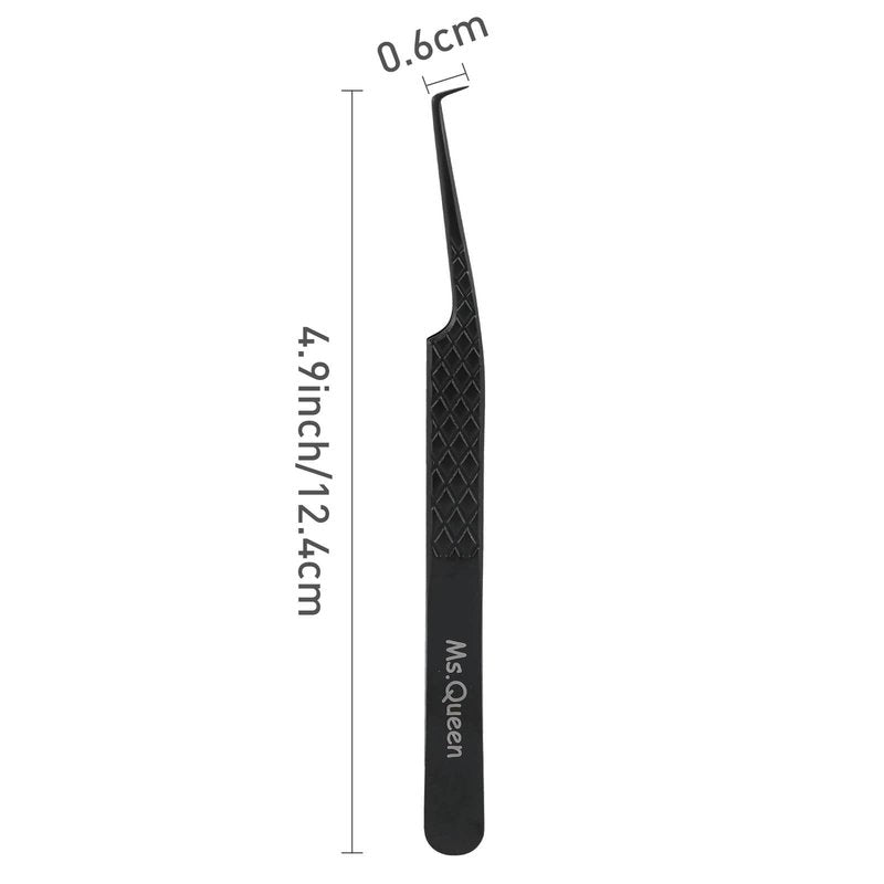 Ms.Queen Fiber Tip Tweezers for Lash Extensions, Precision 90 Degree Eyelash Tweezers for Volume & Classic Lashes,Black