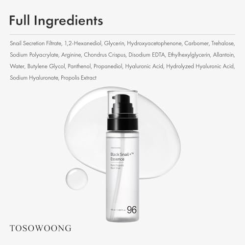 TOSOWOONG Black Snail Essence 96% - Anti-Aging & Hydrating Serum 3.38 fl oz