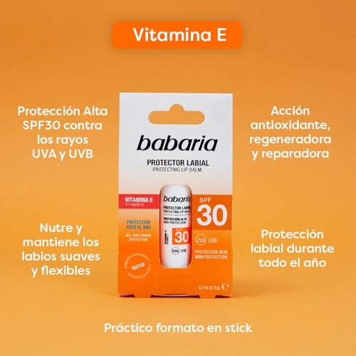 Babaria Aloe Vera Lip Balm SPF 30 - UVA/UVB Protection, 5.7ml