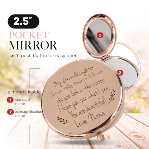 Love Nana Rose Gold Compact Mirror Gift for Granddaughter – 2x Magnification, 2.5" Stainless Steel Keepsake