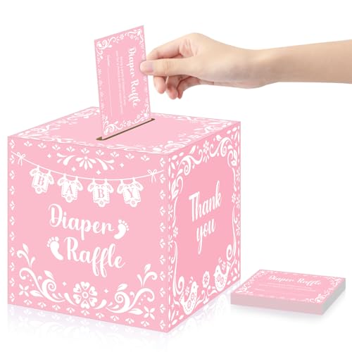Cielito Lindo Diaper Raffle Tickets & Box Set - 50 Pink Cards
