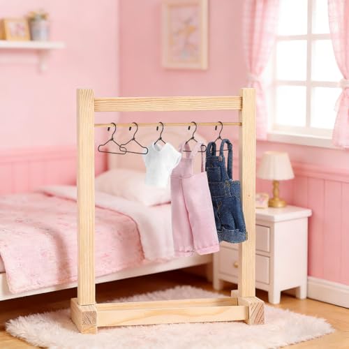 GLEAVI 55 Pcs Miniature Doll Clothes Hangers - 1:12 Scale Metal Holders