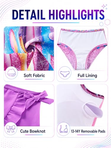 Cutemile Girls 3-Piece Tankini Swimsuit Set with Skirt (Ages 5-14)