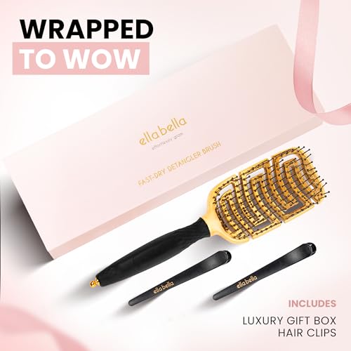 ELLA BELLA Detangling Hair Brush Set with Clips & Sectioning Pin
