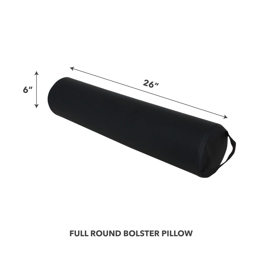 Full Round Bolster Pillow - Black Oil & Stain-Resistant Massage & Yoga Cushion | 6” R x 26” L