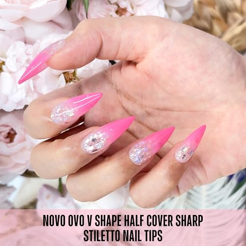 NOVO OVO V-Shape Stiletto Soft Gel Nail Tips - 224pcs Half Cover Set