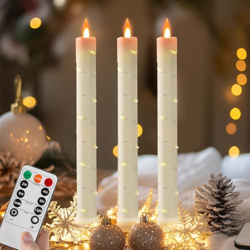 Flameless Taper Candles with Fairy String Lights - Remote & Timer