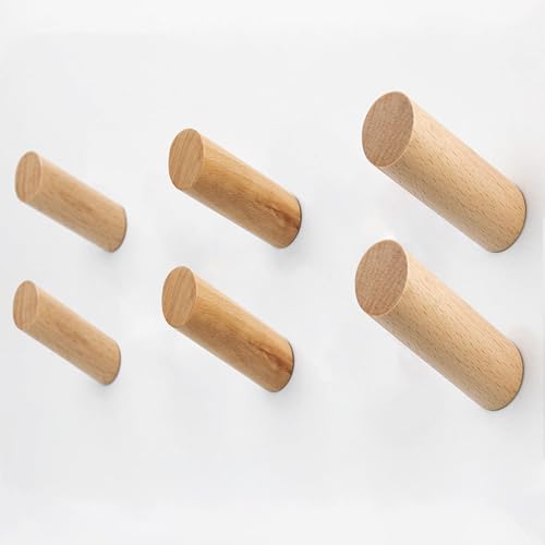 Evory 6 Pack Wooden Wall Hooks - Rustic Coat Hangers for Home